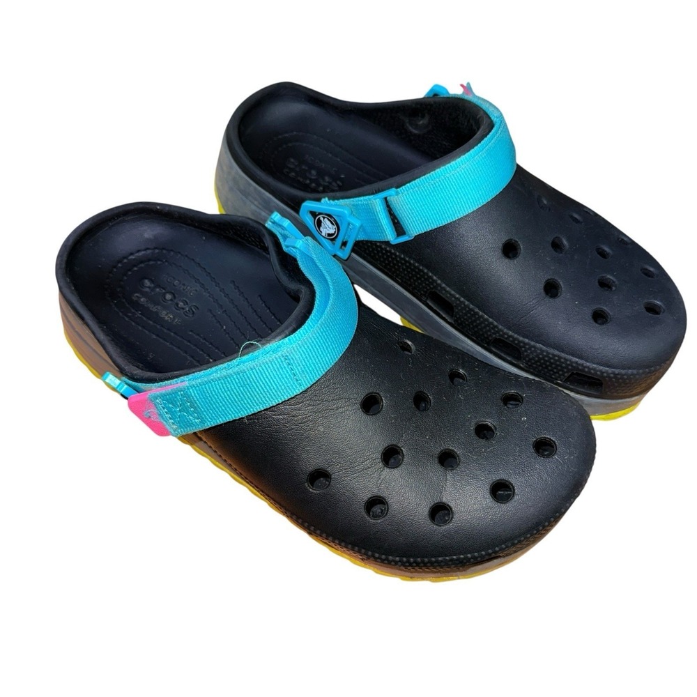 Crocs Classic Hiker Clogs Mens 9 Womens 11 Pre-Owned Platform Black Rugged Sole
